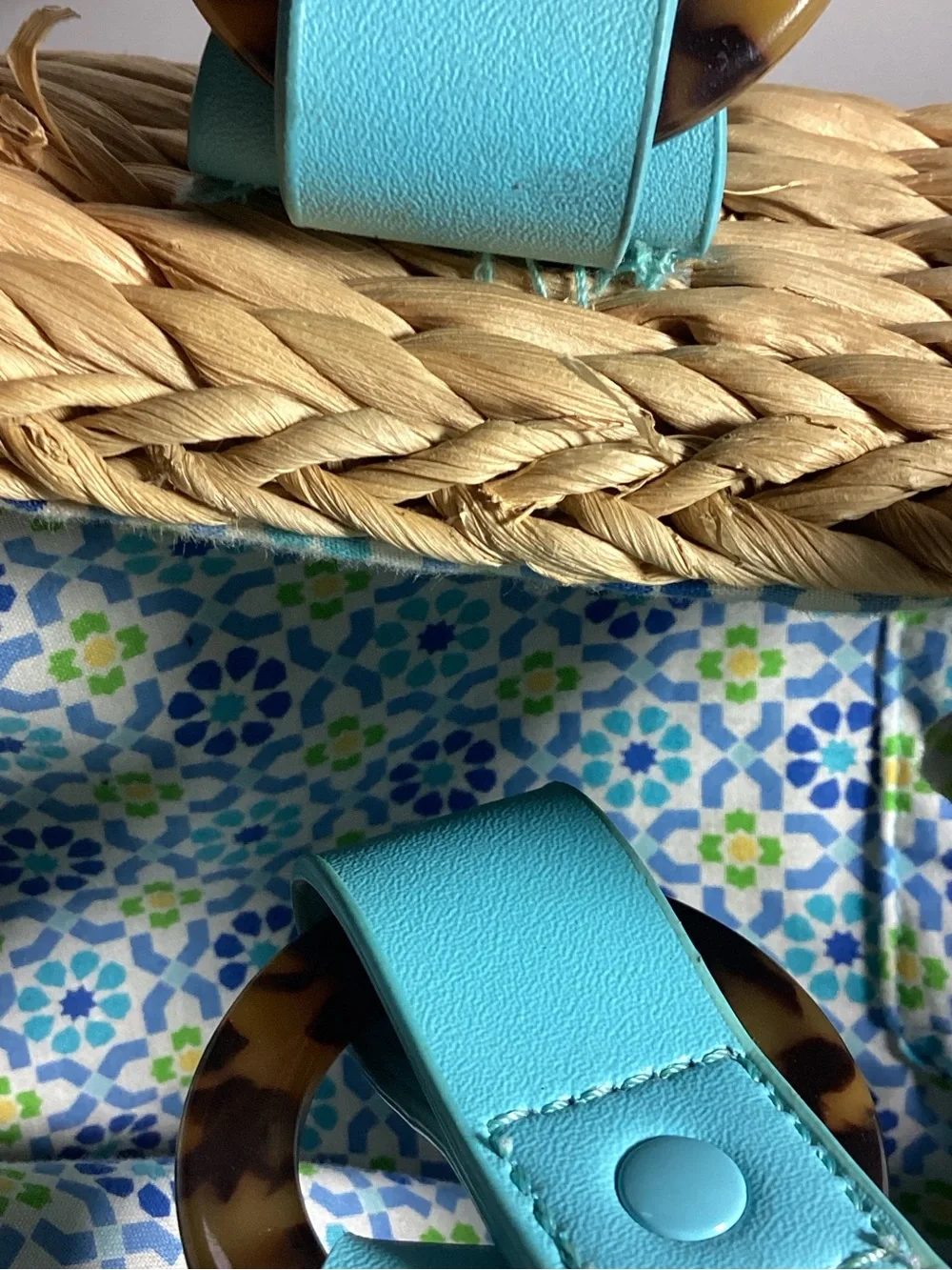 Vera Bradley Turquoise-Strap Woven Tote with Paisley Print